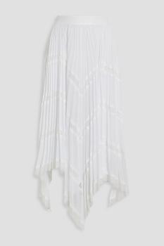 Alice + Olivia | Katz lace-trimmed plissé-chiffon midi skirt商品图片,4.4折