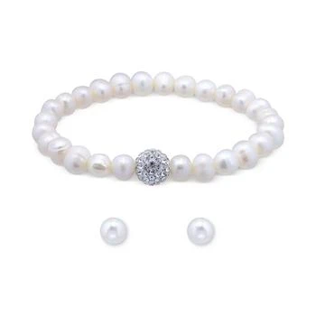 Macy's | 2-Pc. Set Multicolor Cultured Freshwater Pearl (7mm) & Crystal Bracelet & Complementing White Cultured Freshwater Pearl (7mm) Stud Earrings in Sterling Silver (Also in All-White Cultured Freshwater Pearl), Created for Macy's,商家Macy's,价格¥782