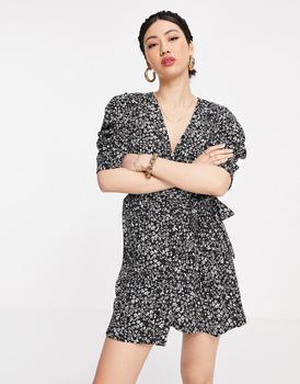product Mango ditsy floral wrap dress in black image