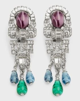 BEN-AMUN | Silver Crystal Oval Topa and Emerald Sapphire Drop Clip-On Earrings,商家Neiman Marcus,价格¥2995