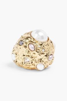 商品Kenneth Jay Lane | Gold-tone, crystal and faux pearl ring,商家THE OUTNET US,价格¥559图片