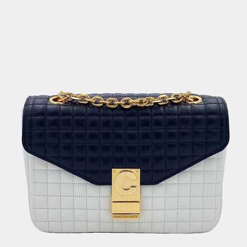 celine腋下包, [二手商品] Celine | Celine Black/White Leather Medium C Shoulder Bag商品图片 8.2折