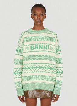 Ganni | Graphic Logo Sweater in Green商品图片,