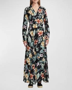 推荐Aniyah Delano Tropical Floral-Print Linen Voile Maxi Wrap Shirtdress商品