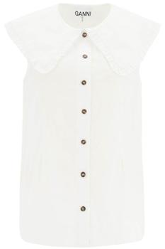 推荐Ganni Cotton Sleeveless Shirt With Oversized Collar商品
