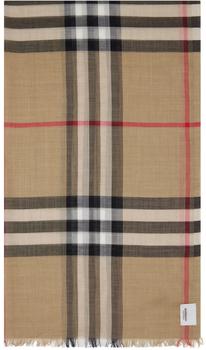 春装burberry围巾, Burberry | 驼色 Lightweight Check 围巾商品图片 