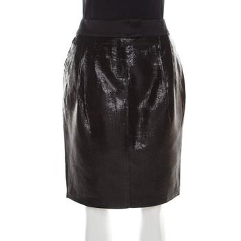 推荐Escada Metallic Black Satin Trim Tailored Skirt M商品
