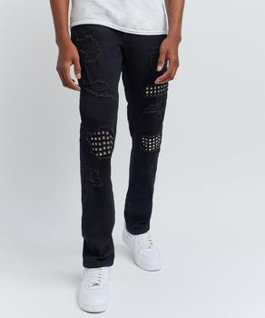 Reason Clothing | Jace Studded Rip And Repair Slim Fit Black Denim Jeans商品图片,额外8折, 额外八折