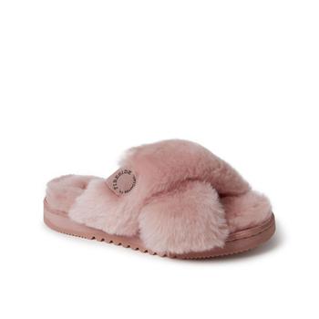 Dear Foams | Women's New Castle Genuine Shearling Cross Band Slides商品图片,