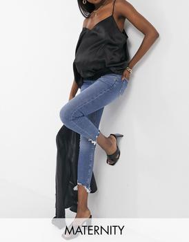 冬装topshop jamie, Topshop | Topshop Maternity Jamie underbump skinny jeans with raw hem in mid wash商品图片 5折