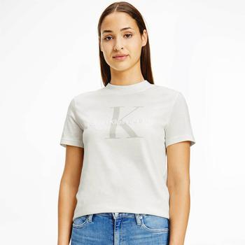 推荐Calvin Klein Jeans Women's Two Tone Monogram Regular T-Shirt - Tofu商品