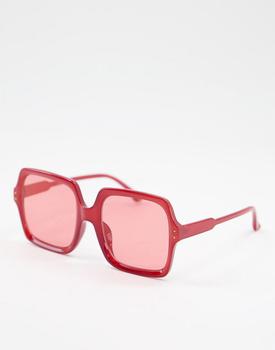ASOS | ASOS DESIGN oversized square 70s sunglasses in red商品图片,6.1折