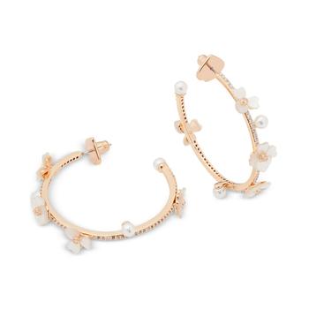 Kate Spade | Gold-Tone Medium Cubic Zirconia, Imitation Pearl & Mother-of-Pearl Flower Scatter C-Hoop Earrings. 1.87"商品图片,