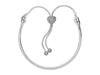 PANDORA是什么牌子, PANDORA | Pandora Moments Pavé Heart Clasp Snake Chain Slider Bracelet商品图片 