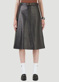Gucci | Horsebit Leather Skirt in Black商品图片,