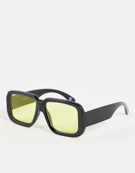 ASOS | ASOS DESIGN oversized square sunglasses in black with amber lens商品图片,6.6折