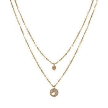 Unwritten | Gold Flash-Plated Circle with Open Heart and Heart Faux Layered Necklace商品图片,6折×额外8.5折, 额外八五折