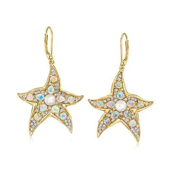Ross-Simons | Ross-Simons Opal and 5-5.5mm Cultured Pearl Starfish Drop Earrings With White Topaz in 18kt Gold Over Sterling,商家Premium Outlets,价格¥1631