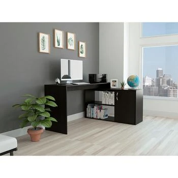 Simplie Fun | Lyncliff 1-Drawer 2-Shelf L-Shaped Office Desk Black Wengue,商家Premium Outlets,价格¥1267