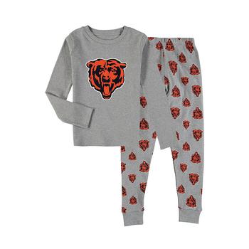 商品Outerstuff | Unisex Preschool Toddler Heathered Gray Chicago Bears Long Sleeve T-shirt and Pants Sleep Set,商家Macy's,价格¥215图片