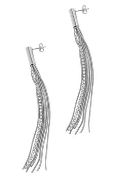 推荐White Rhodium Plated Swarovski Crystal Chain Tassel Drop Earrings商品