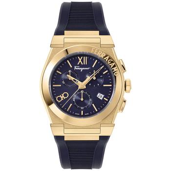 推荐Men's Swiss Chronograph Vega Blue Silicone Strap Watch 42mm商品