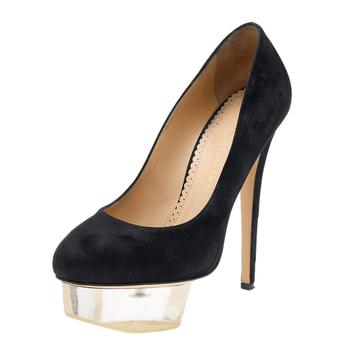 Charlotte Olympia, [二手商品] Charlotte Olympia | Charlotte Olympia Black Suede Dolly Platform Pumps Size 37.5商品图片 3.7折