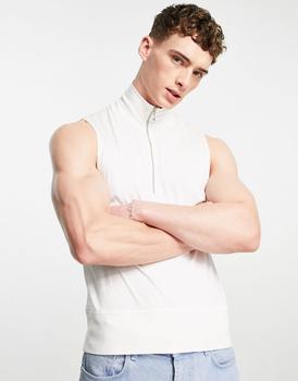 商品ASOS DESIGN heavyweight vest with zip high neck in cream图片