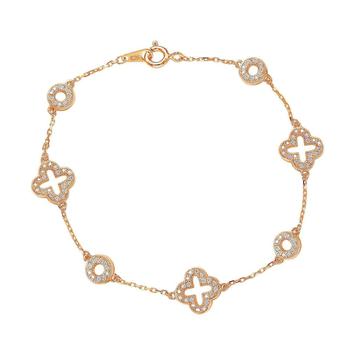 商品Suzy Levian Rose Sterling Silver White Cubic Zirconia Clover and Circles Bracelet,商家Premium Outlets,价格¥220图片
