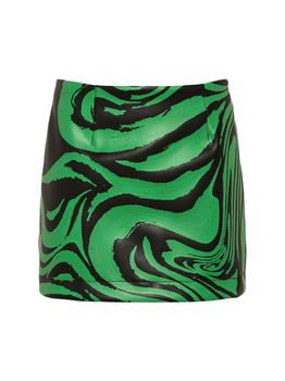 推荐Swirls Printed Faux Leather Mini Skirt商品