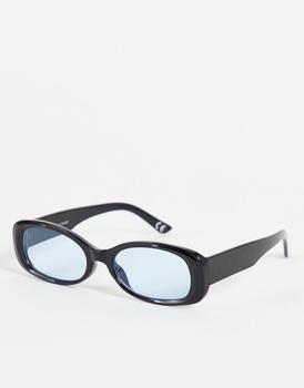 推荐ASOS DESIGN oval sunglasses in black with blue lens商品