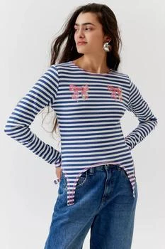 Urban Outfitters | Striped Bow Long Sleeve Baby Tee 5.5折×额外9.3折, 额外九三折