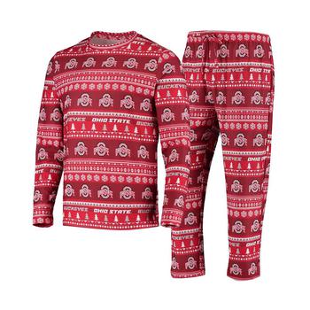 Men's Scarlet Ohio State Buckeyes Ugly Sweater Knit Long Sleeve Top and Pant Set,价格$64.99
