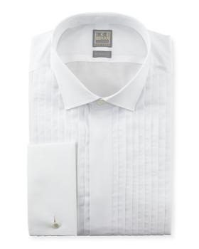 推荐Pleated Fly-Front Tuxedo Shirt, White商品