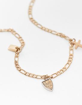 推荐AllSaints charm necklace in warm brass商品