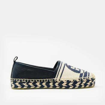 推荐Espadrilla in tessuto beige e blu con logo商品