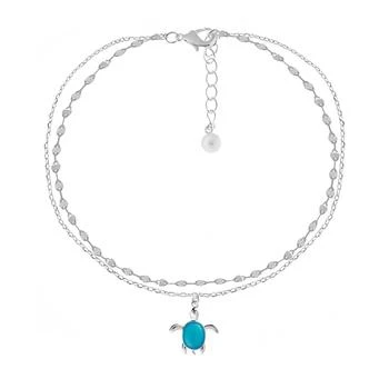 Essentials | Double Row Turtle Anklet in Silver Plate,商家Macy's,价格¥104