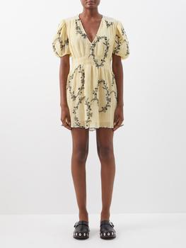 ganni floral pleated shirtdress, Ganni | V-neck floral-print georgette mini dress商品图片 满$220享8.5折, 满折