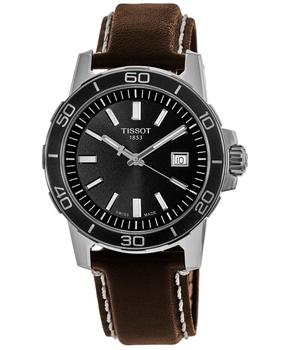天梭男表是什么牌子, Tissot | Tissot Supersport Black Dial Leather Strap Men's Watch T125.610.16.051.00商品图片 6.9折