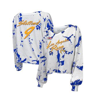 推荐Women's Threads Matthew Stafford Royal, White Los Angeles Rams Super Bowl LVI Champions Off-Shoulder Tie-Dye Name Number Long Sleeve V-Neck T-shirt商品