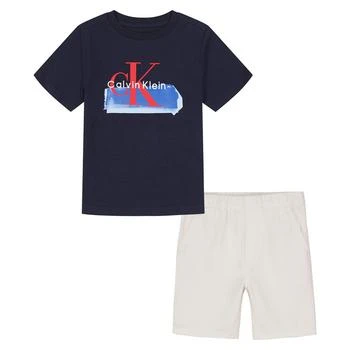Calvin Klein | Little Boys Contrast Logo Short Sleeve T-shirt and Twill Shorts, 2 Piece  Set 3.9折