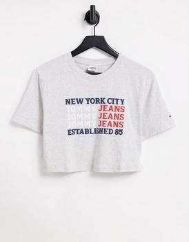 推荐Tommy Jeans NYC logo crop t-shirt in grey商品