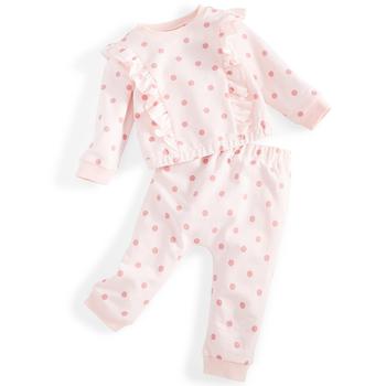 First Impressions | Baby Girls 2-Pc. Dot-Print Ruffle Top & Pants Set, Created for Macy's商品图片,4折
