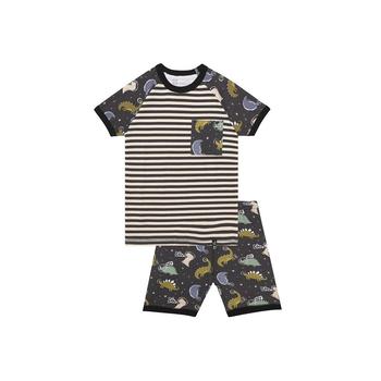 商品Boy Organic Two Piece Short Pajama Set Black Astro Dinosaur Print - Toddler|Child图片