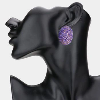 FASHNZFAB | Bling Studded Oval Evening Earrings - Gold, Sapphire,商家Premium Outlets,价格¥161