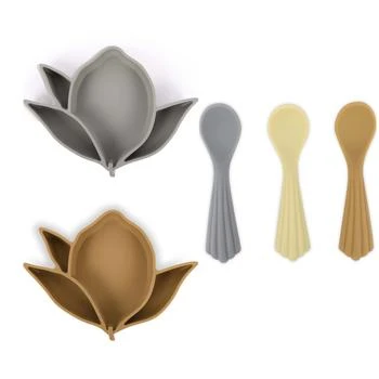 Konges Sløjd | Lemon silicone bowl set and silicone spoons 3 pack in grey brown and blue,商家BAMBINIFASHION,价格¥695