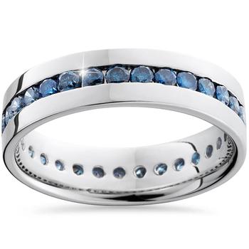 推荐1 1/5ct Blue Diamond Channel Set Eternity Ring 14K White Gold商品