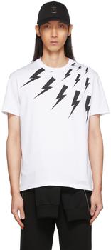 Neil Barrett | White Off-Set Fair Isle Thunderbolt T-Shirt商品图片,5.4折