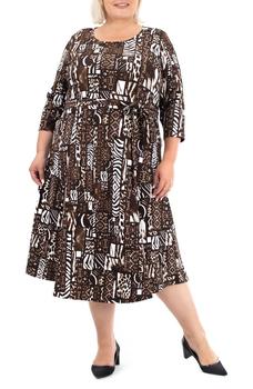 Nina Leonard | Sylvia 3/4 Sleeve Crepe Midi Dress商品图片,5.8折