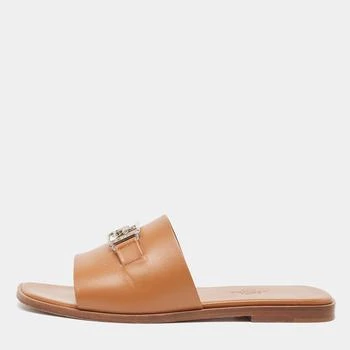 Hermes | Hermes Brown Leather Villa Flat Slides Size 37 